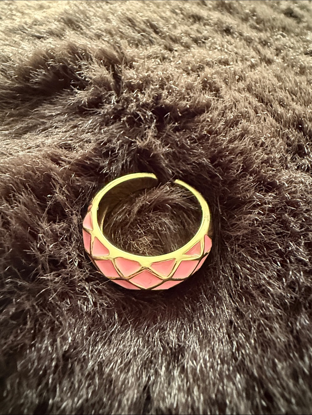 Gold-Tone Pink Enamel Open Band Ring